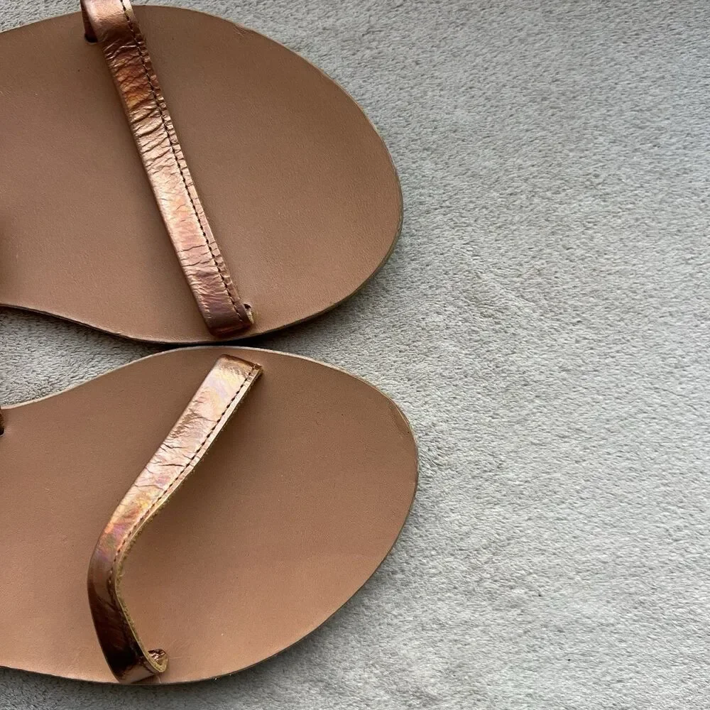 Ancient Greek Sandals Ofis Iridescent Copper Flat Sandal‎ EU 37 US 7 Ankle-Wrap